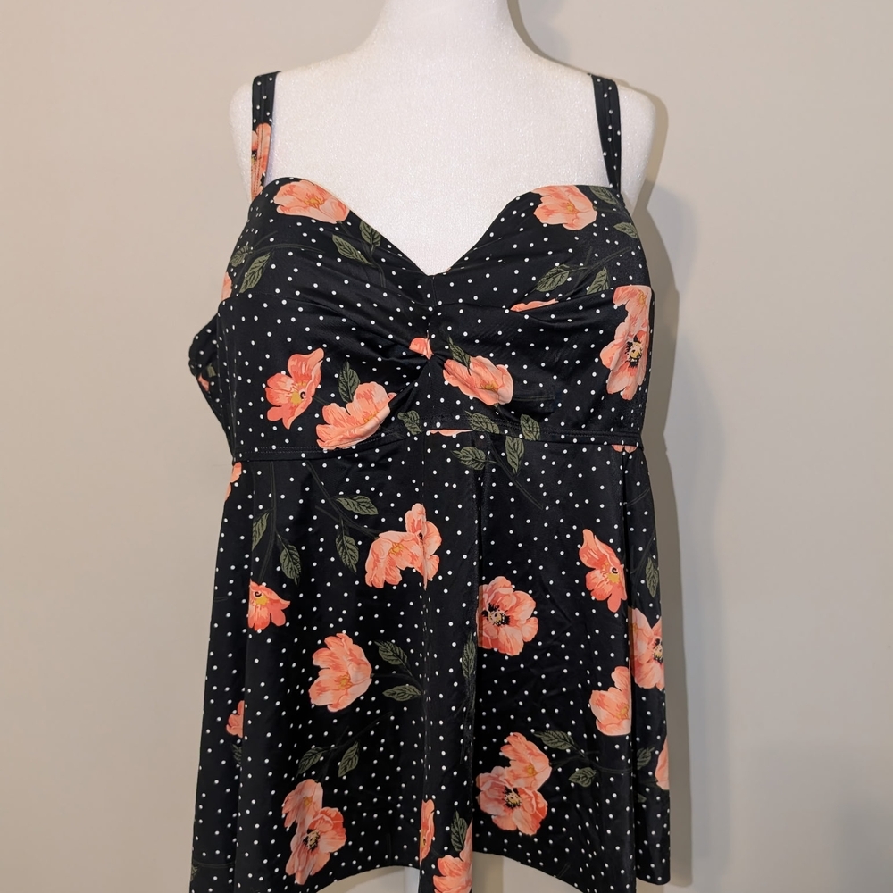 Torrid Black Floral Polka Dot Bikini Top